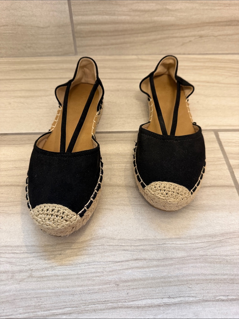 Women's Black Espadrille Flats with Braided Toe